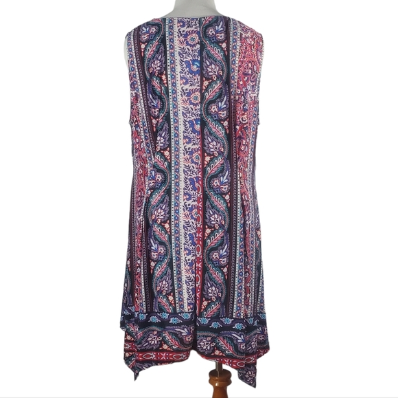 Sleeveless Top Shirt Dress, Assymetrical Hem, Multi Color 3X. - Picture 3 of 8